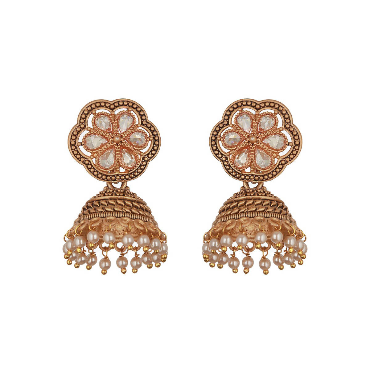 Aatmana Gold-Toned Dome Shaped Jhumkas Earrings