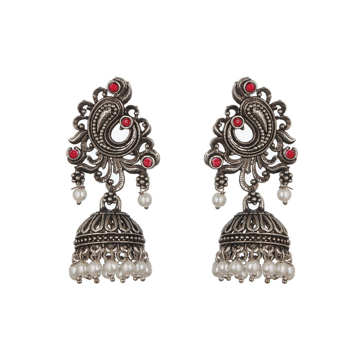 Aatmana Silver-Plated Peacock Shaped Classic Jhumkas Earrings