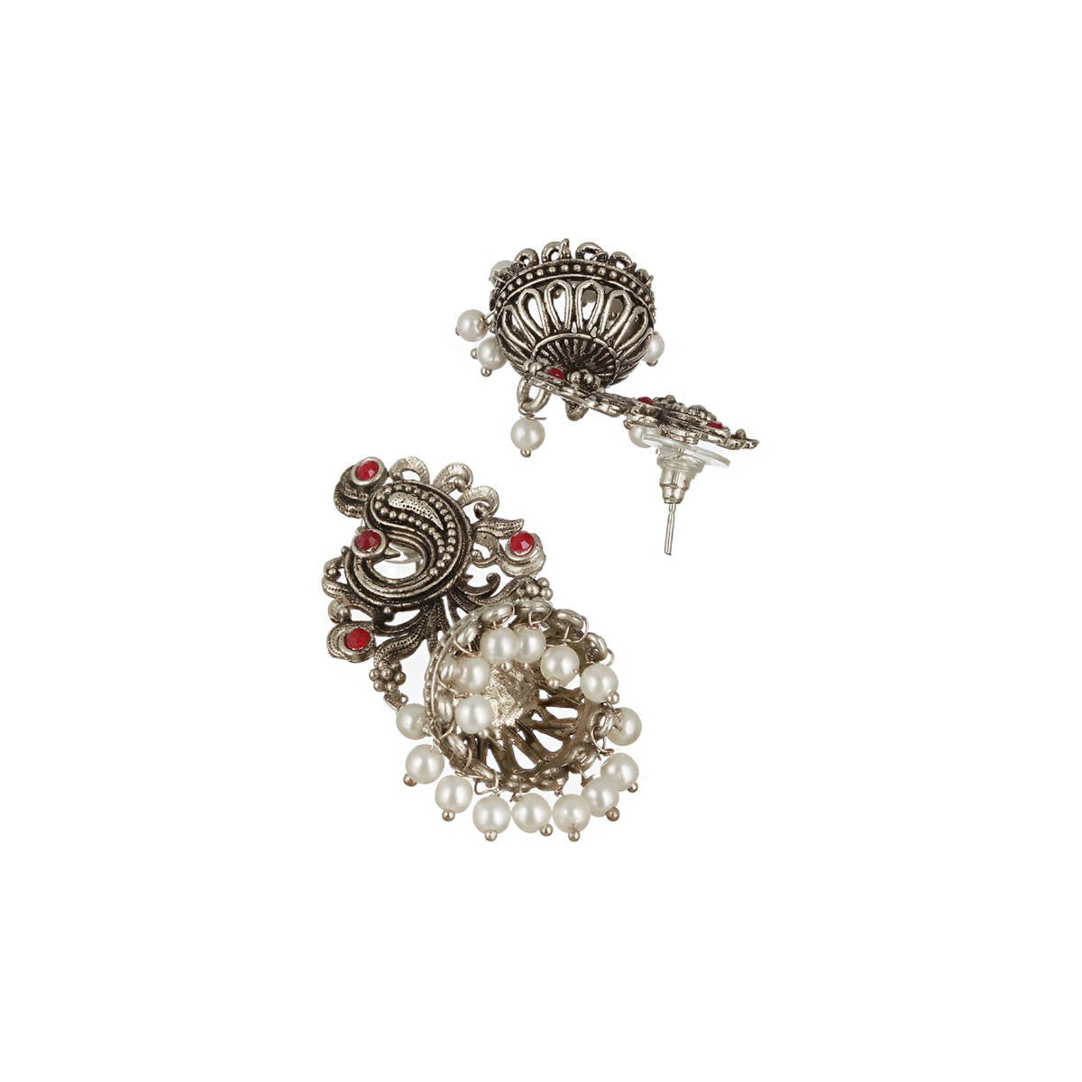Aatmana Silver-Plated Peacock Shaped Classic Jhumkas Earrings