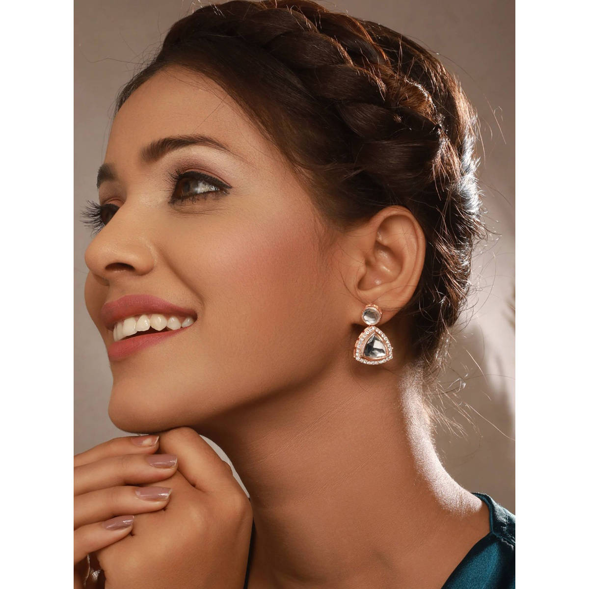 Aatmana Rosegold-Plated CZ-Studded Geometric Drop Earrings · One Size