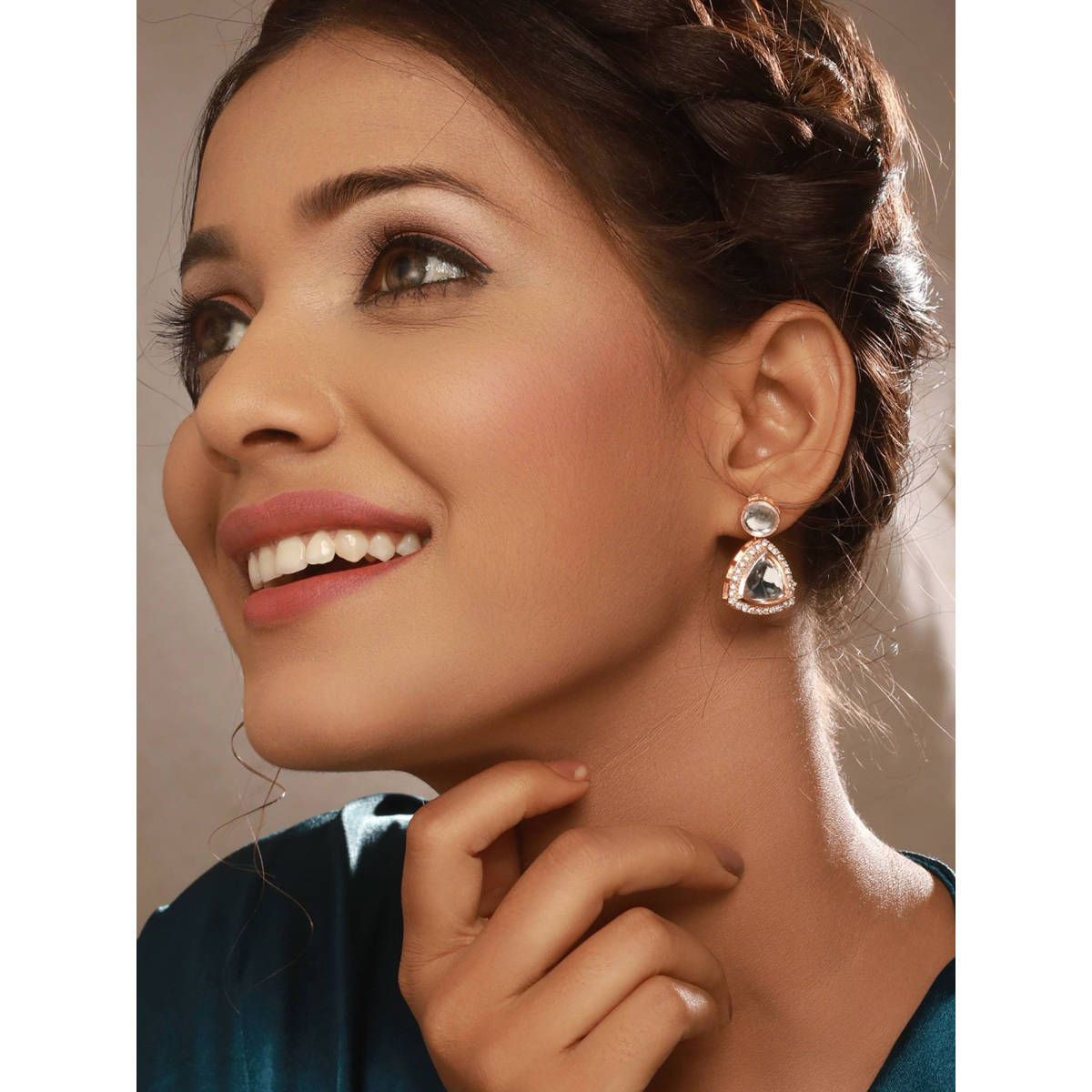 Aatmana Rosegold-Plated CZ-Studded Geometric Drop Earrings · One Size