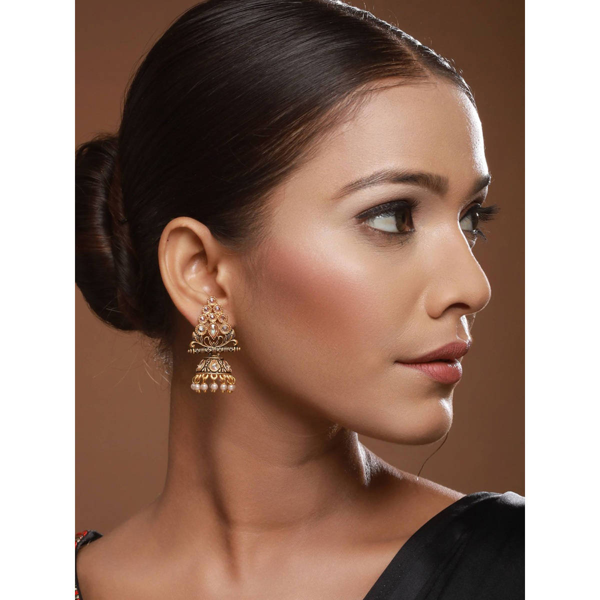 Aatmana Gold-Plated Kundan Studded Triangular Shaped Jhumka Earrings