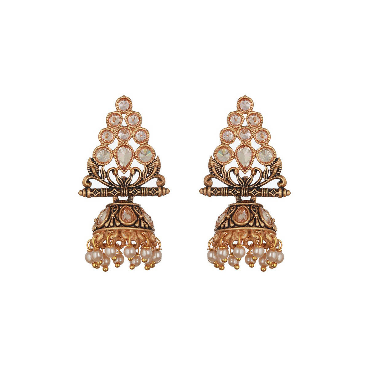 Aatmana Gold-Plated Kundan Studded Triangular Shaped Jhumka Earrings