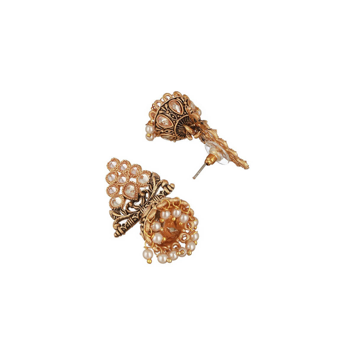 Aatmana Gold-Plated Kundan Studded Triangular Shaped Jhumka Earrings