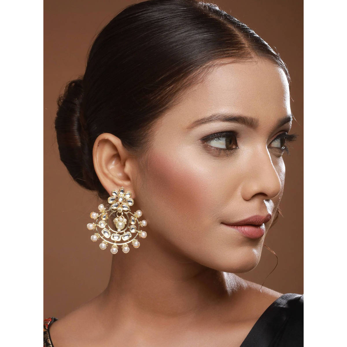 Aatmana Gold-Plated and White Crescent Shaped Chandbalis
