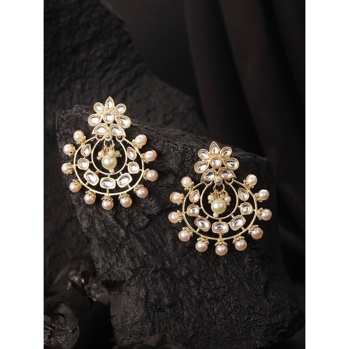 Aatmana Gold-Plated and White Crescent Shaped Chandbalis