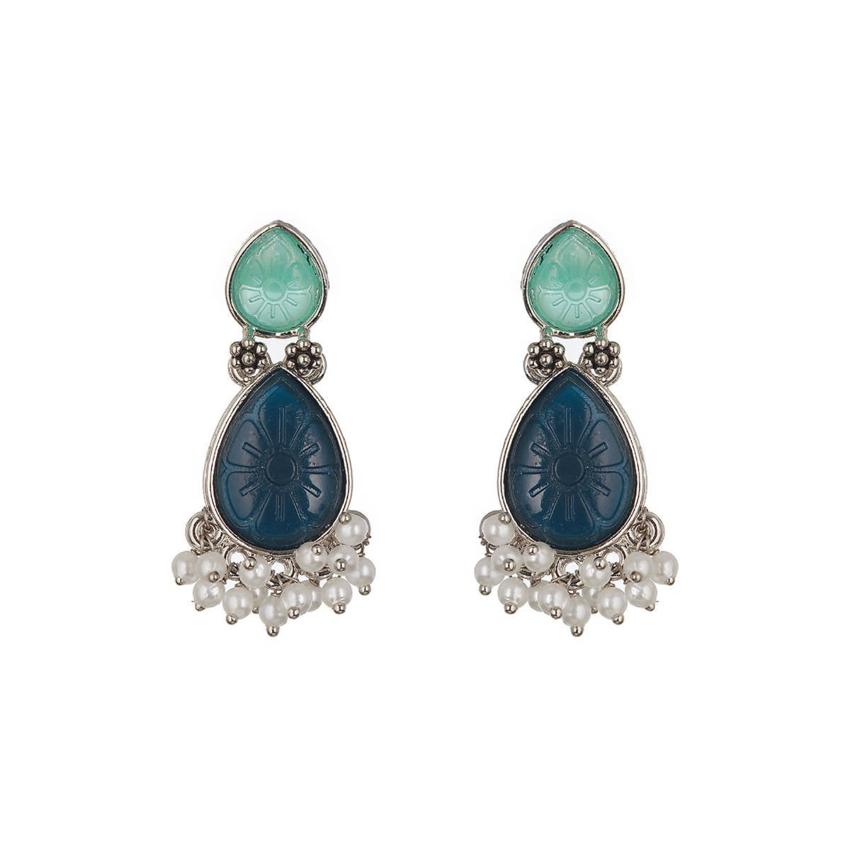 Aatmana Set of 2 Silver-Plated Yellow and Blue Geometric Drop Earrings