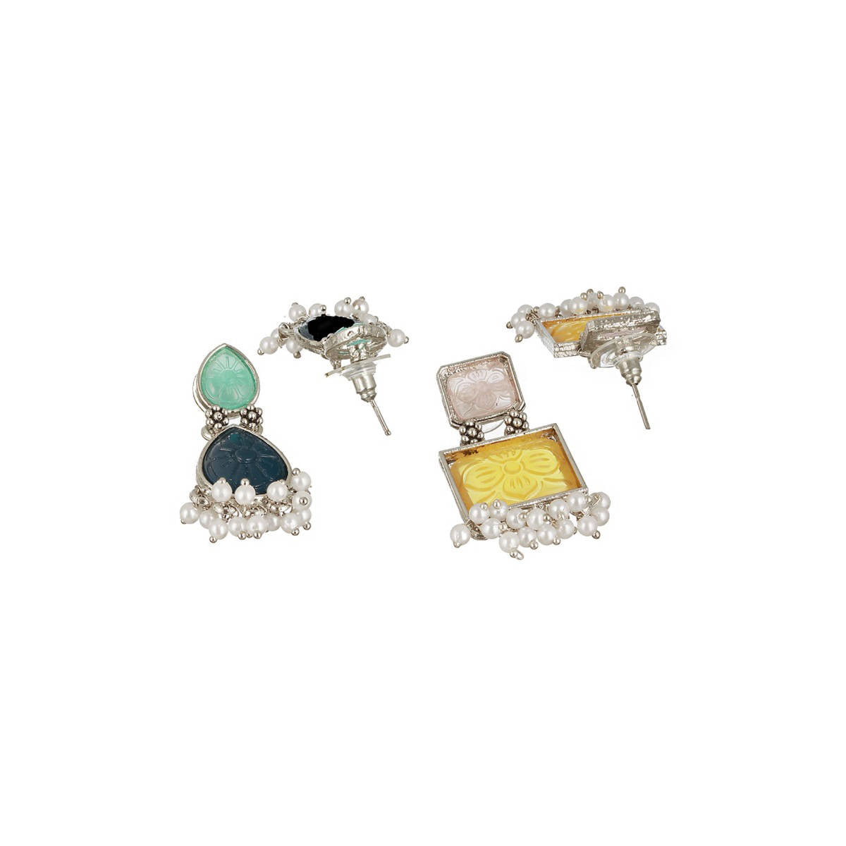 Aatmana Set of 2 Silver-Plated Yellow and Blue Geometric Drop Earrings