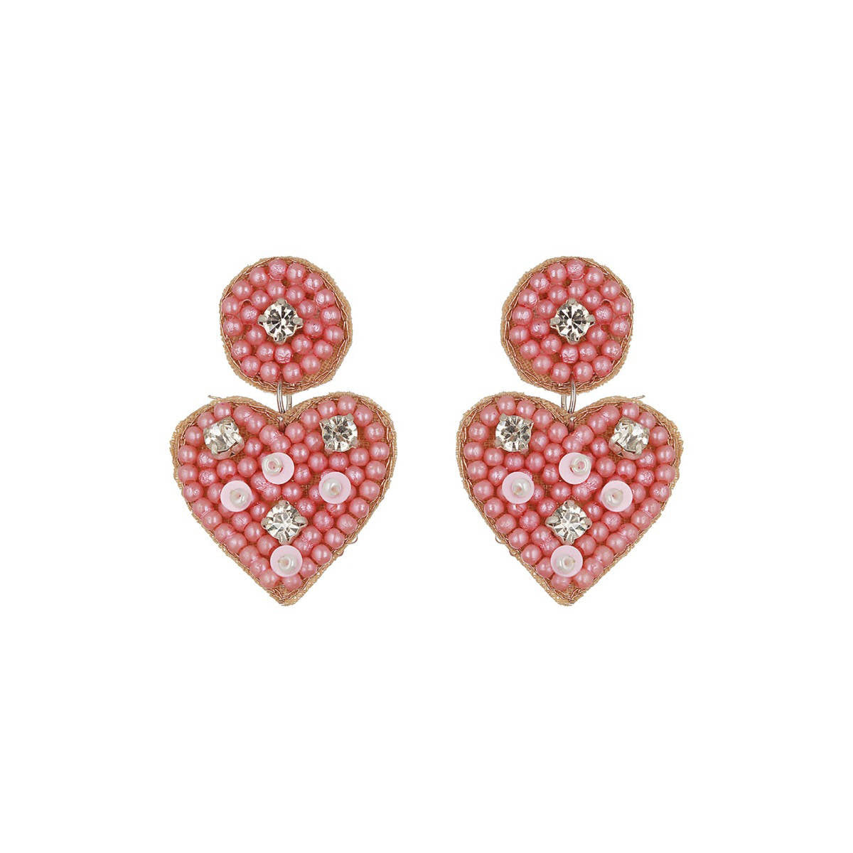 Aatmana Pink Beaded and CZ Studded Heart Shaped Contemporary Drop Earrings