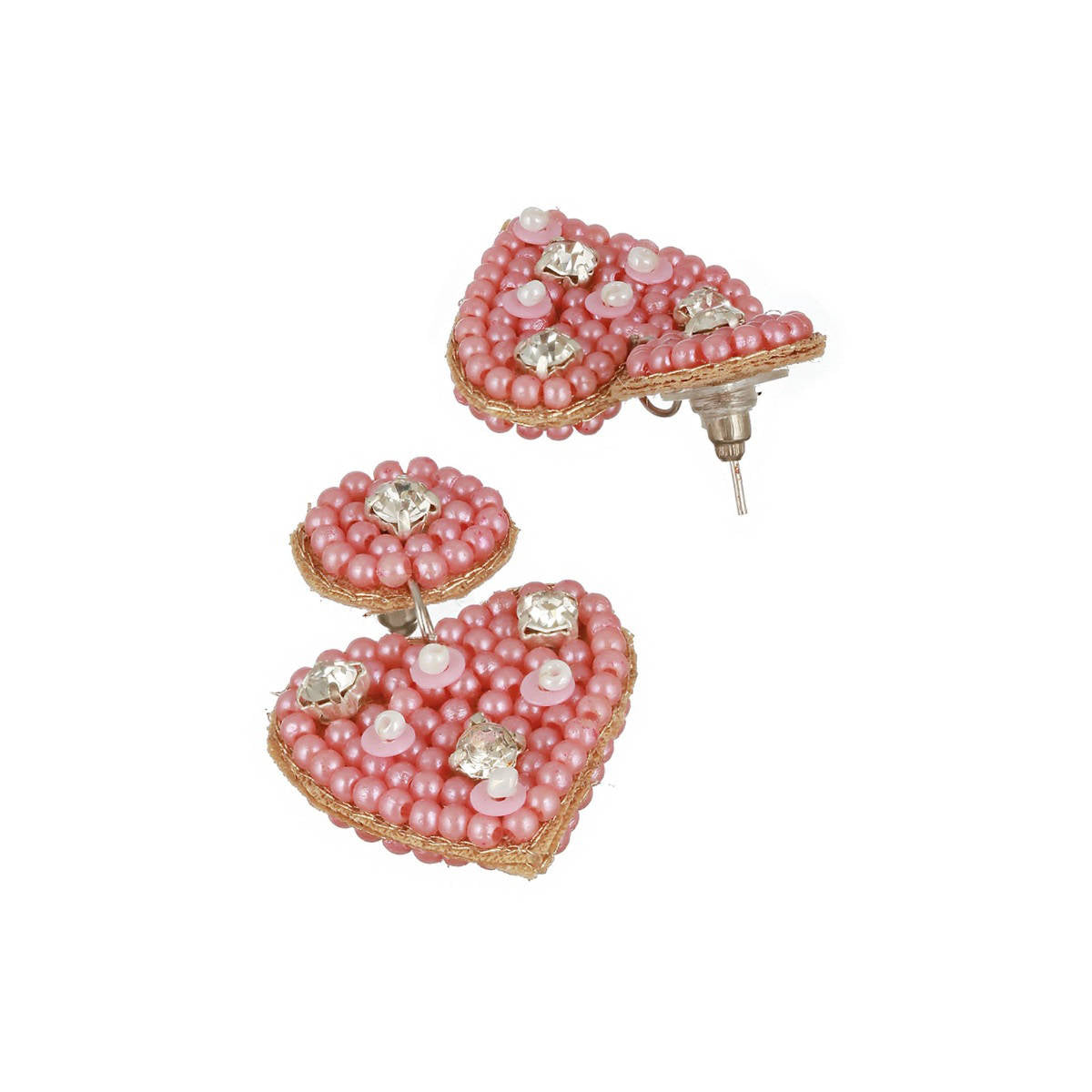 Aatmana Pink Beaded and CZ Studded Heart Shaped Contemporary Drop Earrings