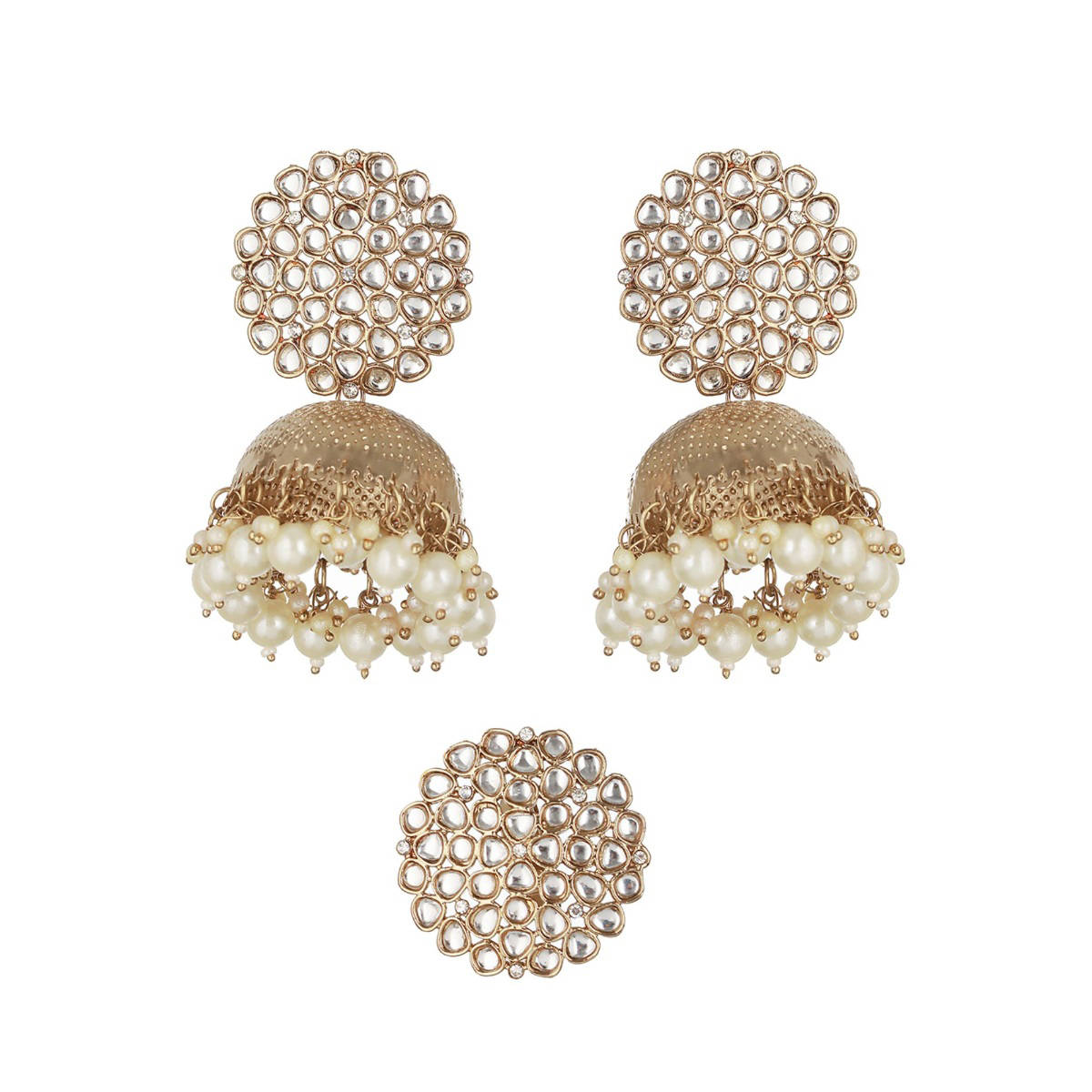 Aatmana Gold-Plated White Kundan Studded and Beaded Antique Jewellery Set
