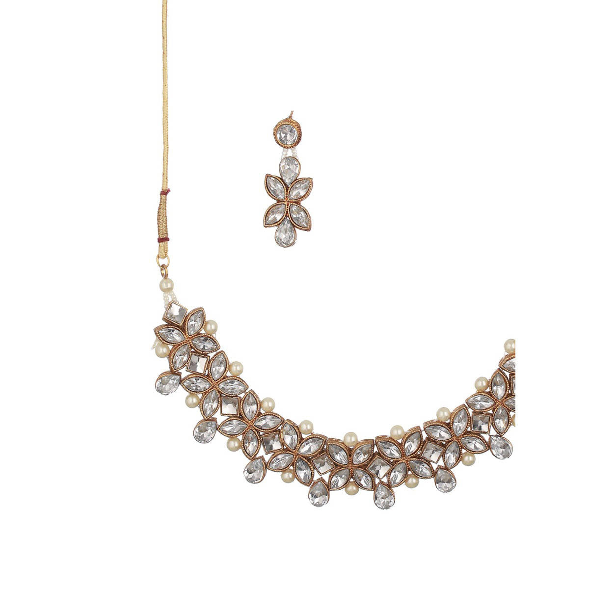 Aatmana Traditional Stone Studded and Pearls Jewellery Set