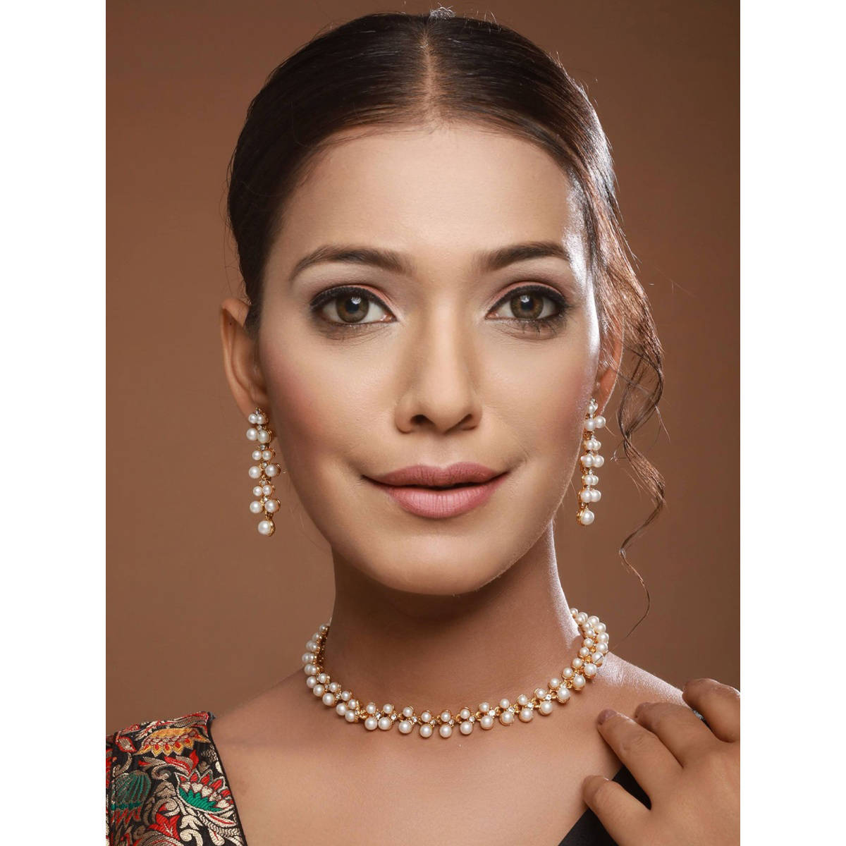 Aatmana Gold-Toned and White Contemporary Pearls Studded Jewellery Set