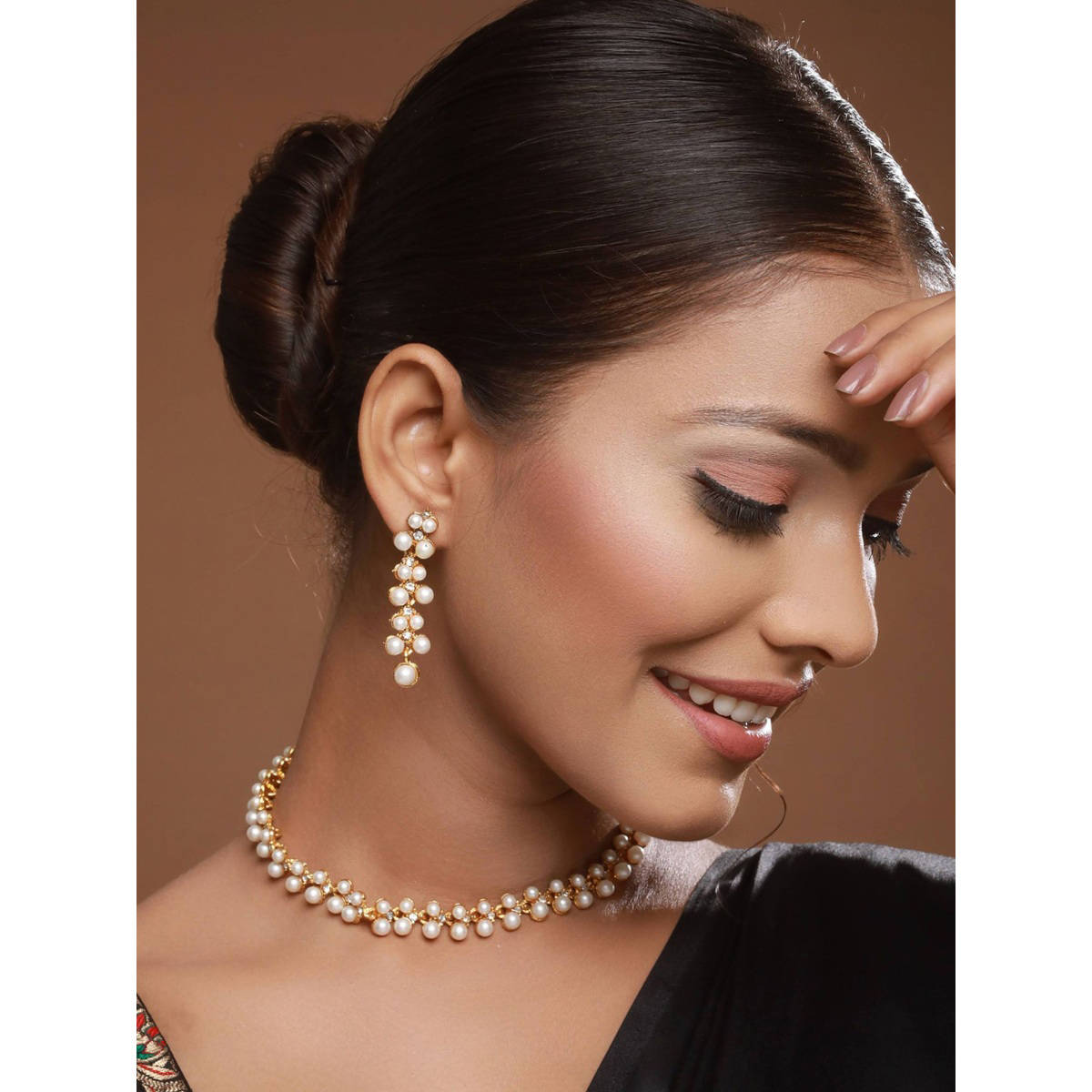 Aatmana Gold-Toned and White Contemporary Pearls Studded Jewellery Set