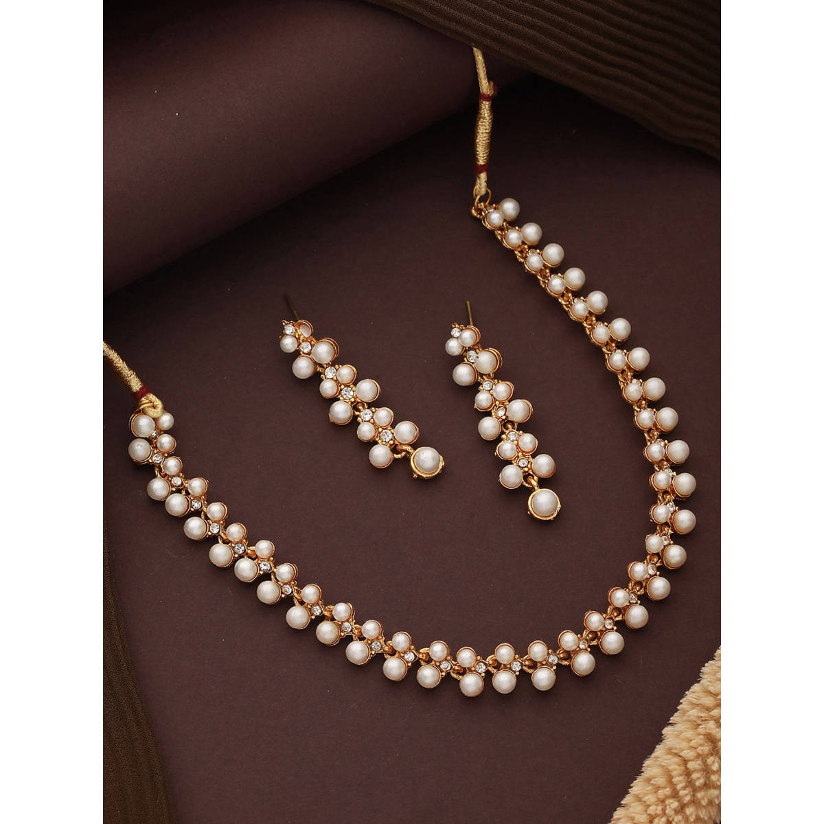 Aatmana Gold-Toned and White Contemporary Pearls Studded Jewellery Set