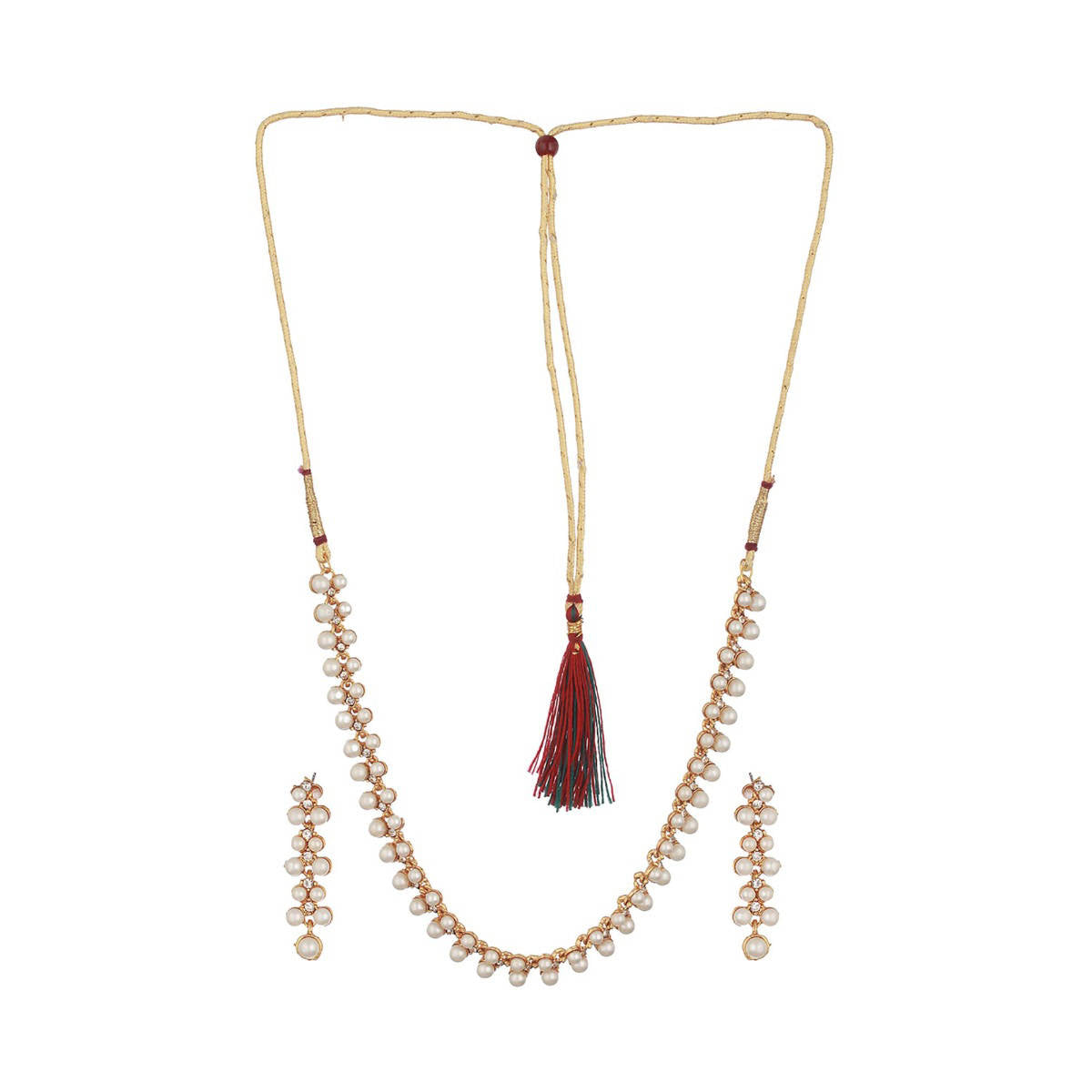 Aatmana Gold-Toned and White Contemporary Pearls Studded Jewellery Set