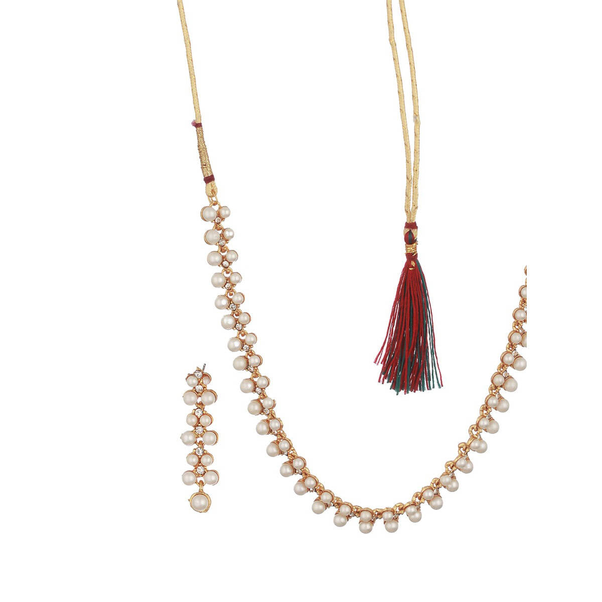 Aatmana Gold-Toned and White Contemporary Pearls Studded Jewellery Set