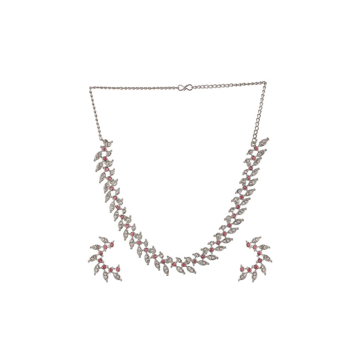 Aatmana Rhodium-Plated White and Pink Crystal-Studded Jewellery Set