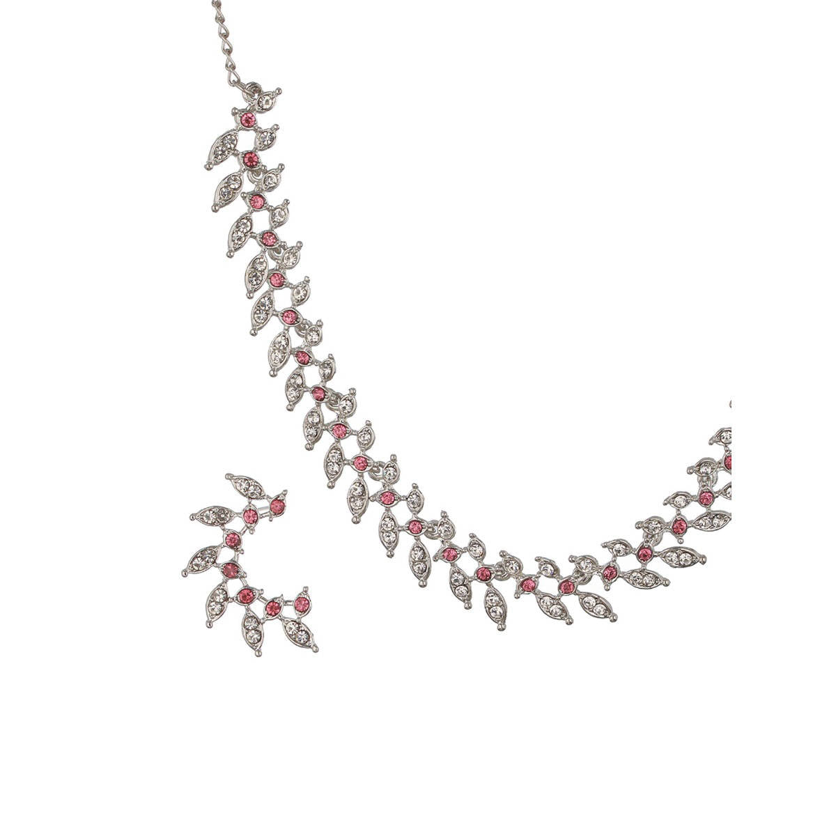 Aatmana Rhodium-Plated White and Pink Crystal-Studded Jewellery Set