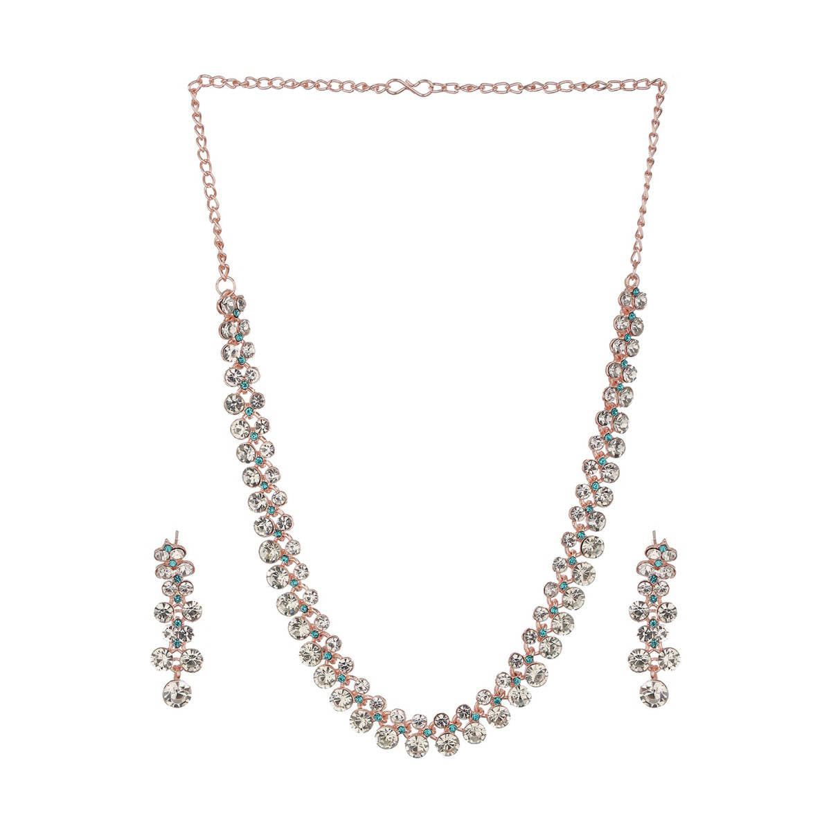 Aatmana Rhodium-Plated Blue and White Crystal-Studded Fascinating Designer Jewellery Set