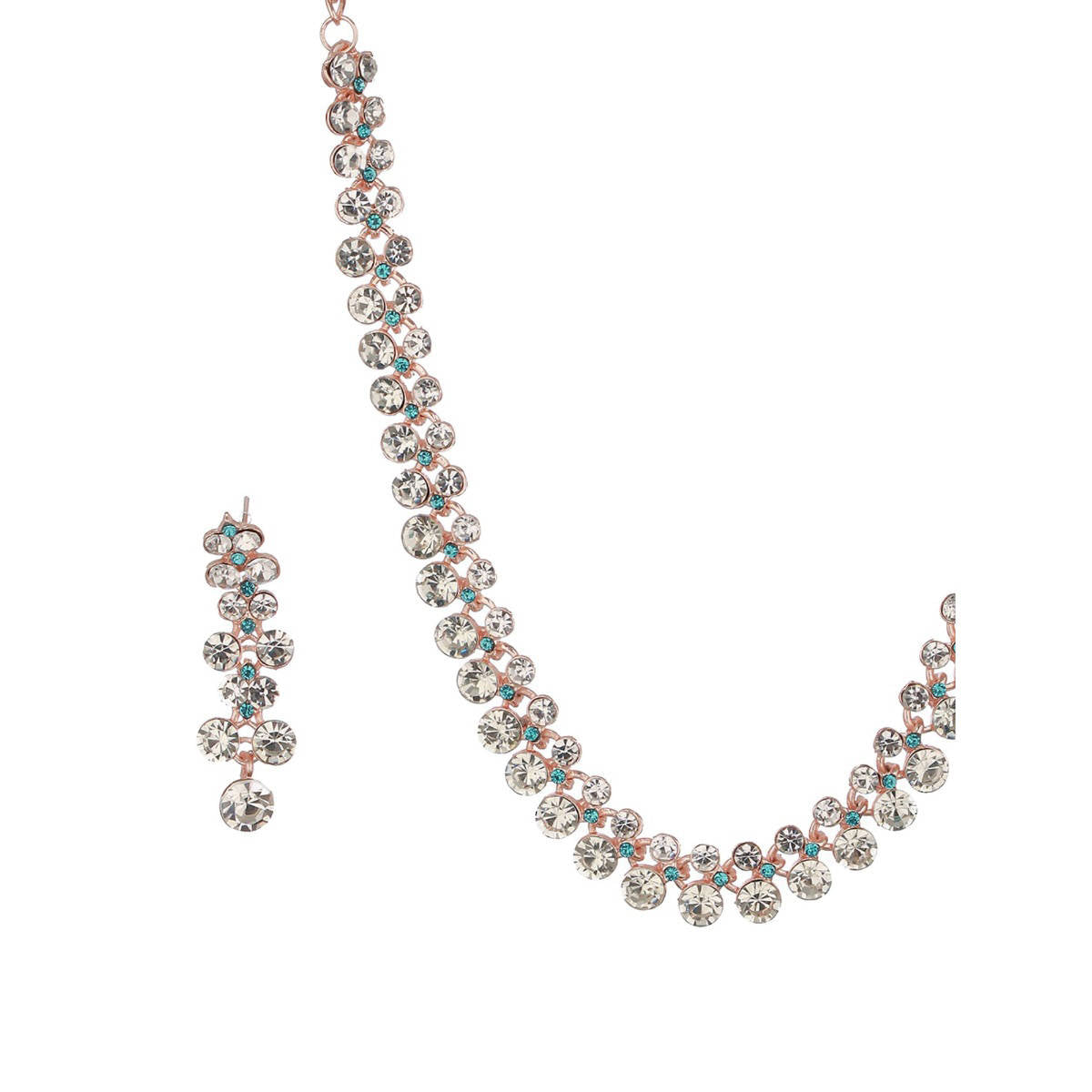Aatmana Rhodium-Plated Blue and White Crystal-Studded Fascinating Designer Jewellery Set