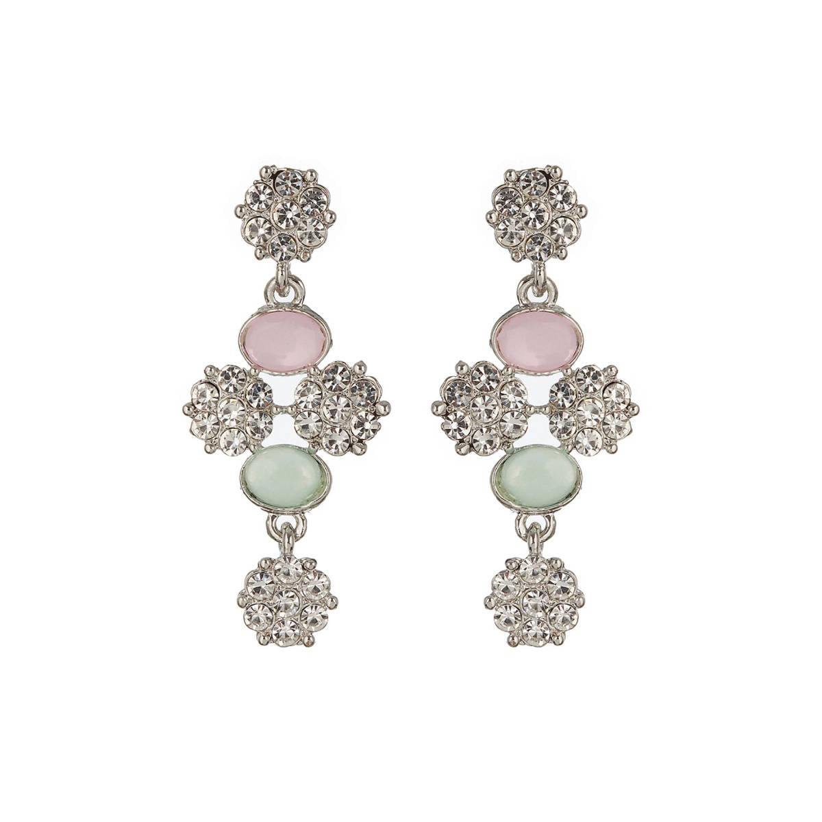 Aatmana Rhodium-Plated Pink and Green AD-Studded Jewellery Set
