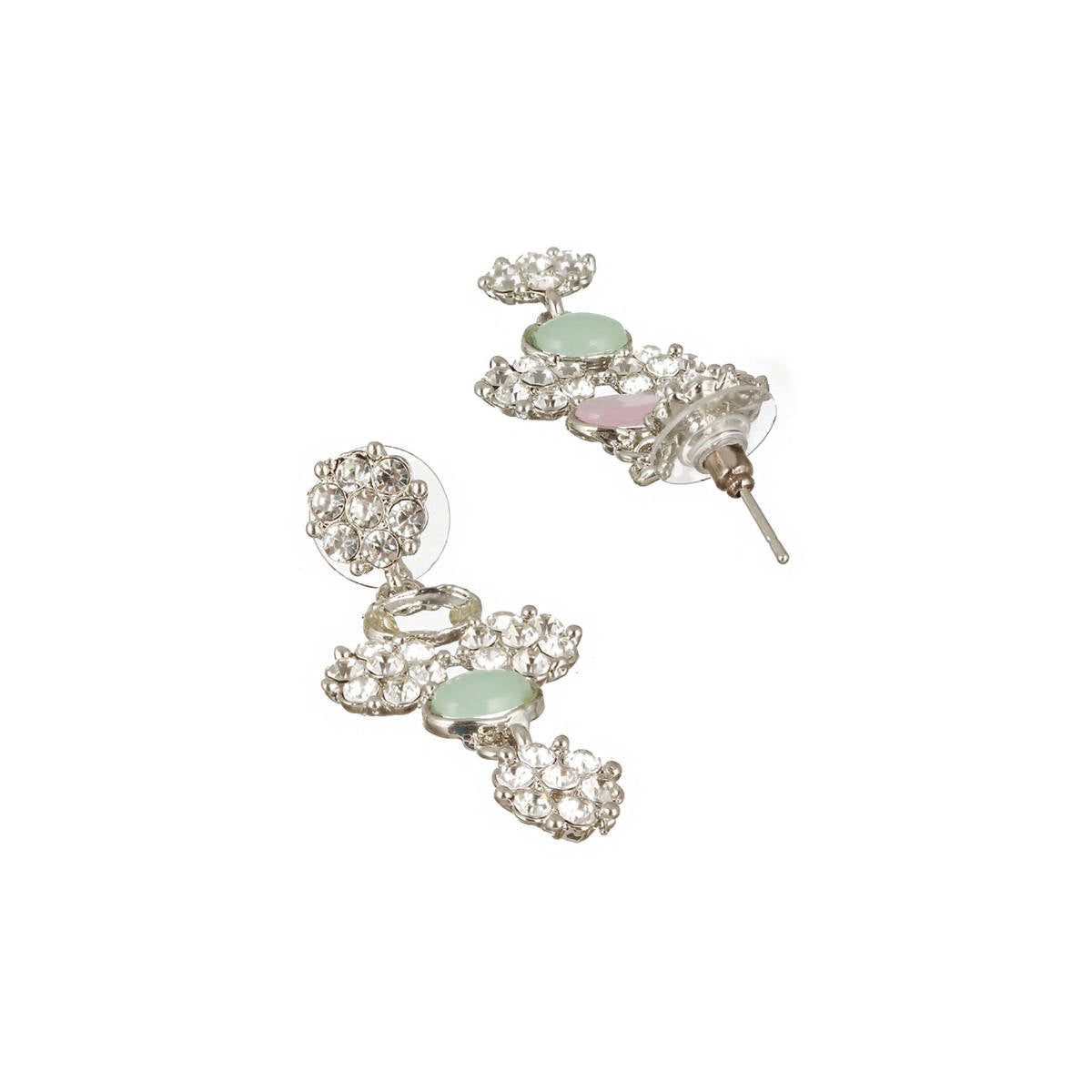 Aatmana Rhodium-Plated Pink and Green AD-Studded Jewellery Set