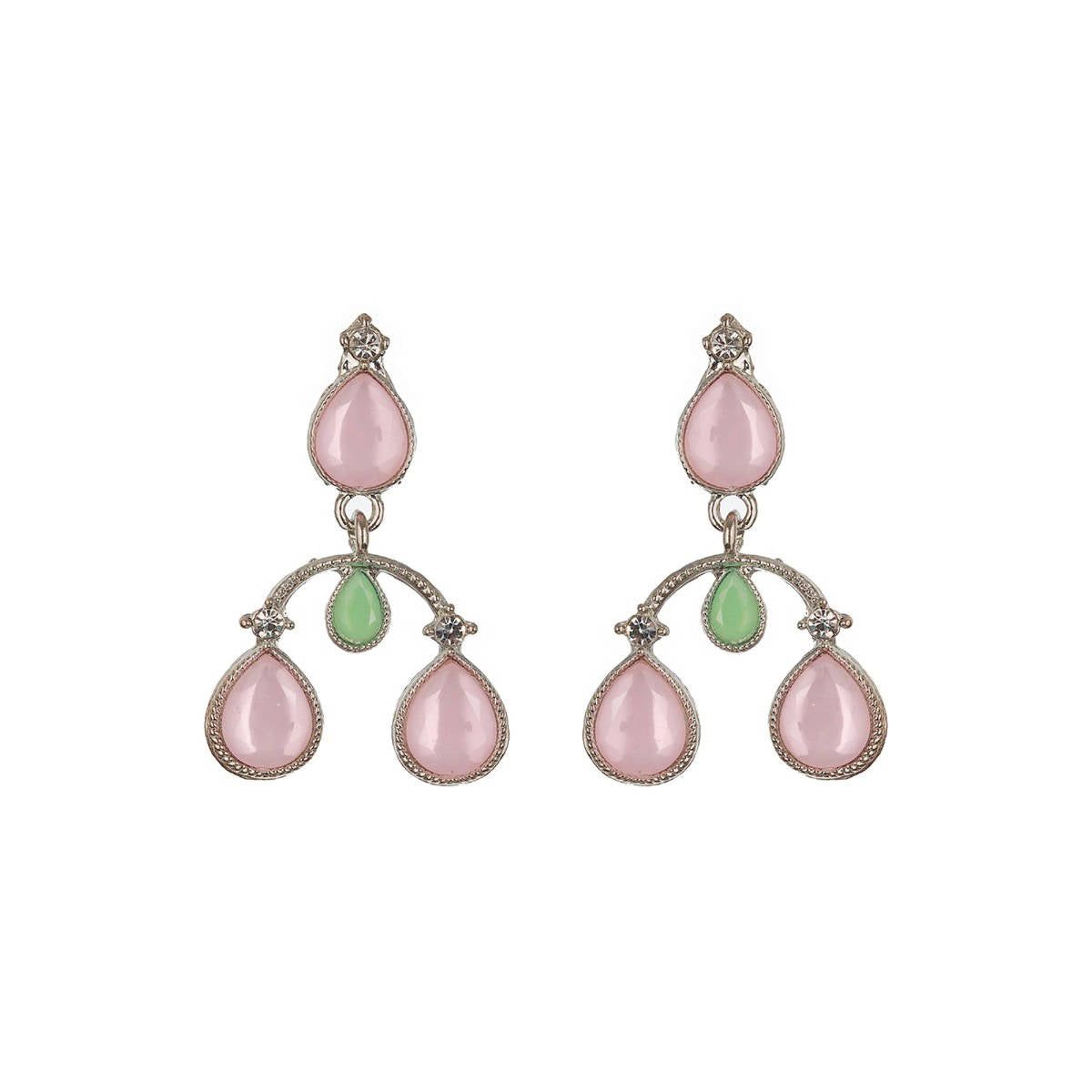 Aatmana Women Silver-Plated Green and Pink AD-Studded Jewellery Set