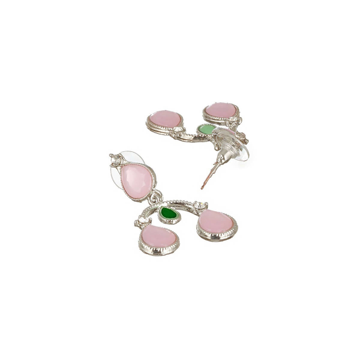 Aatmana Women Silver-Plated Green and Pink AD-Studded Jewellery Set