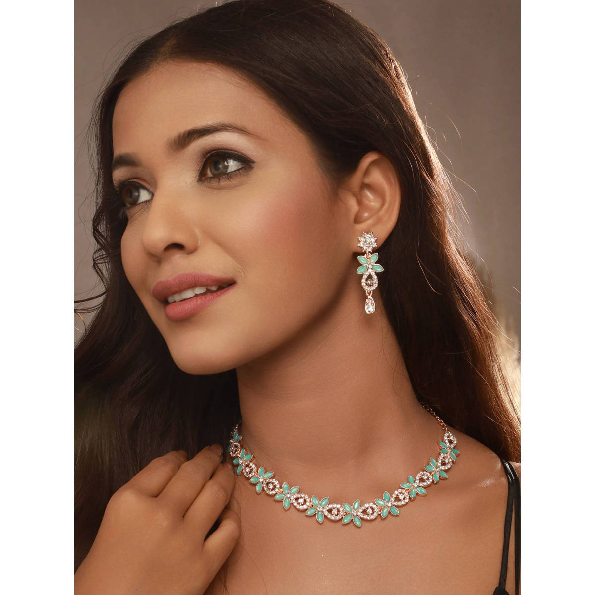 Aatmana Women Rose Gold-Plated AD Studded Jewellery Set · One Size
