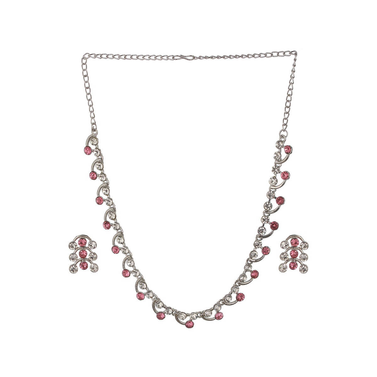 Aatmana Rhodium-Plated Silver-Toned Pink and White AD-Studded Jewellery Set