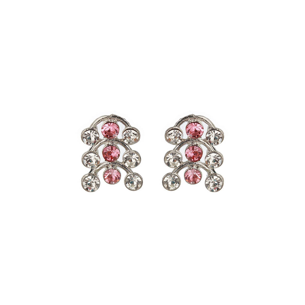 Aatmana Rhodium-Plated Silver-Toned Pink and White AD-Studded Jewellery Set