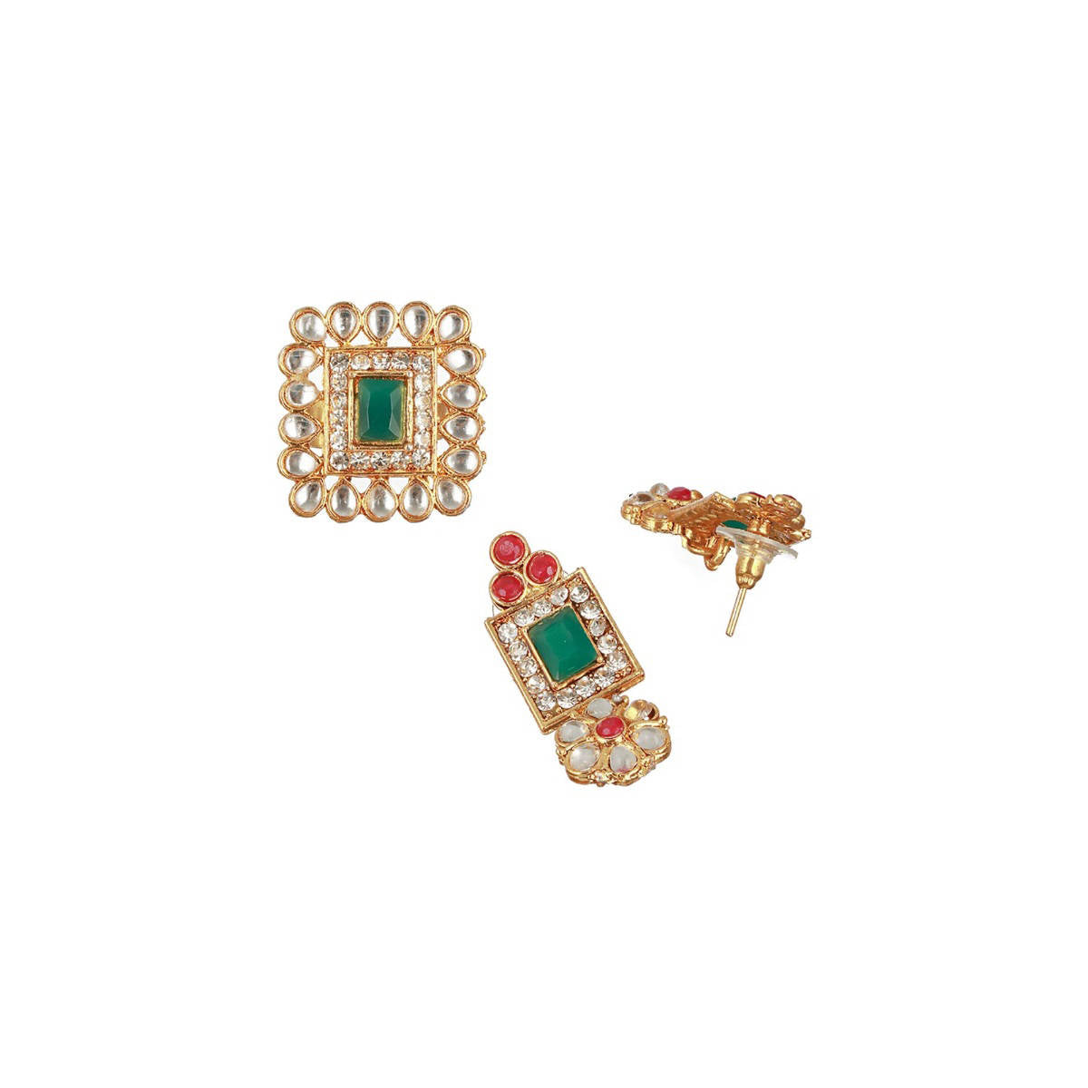 Aatmana Gold-Plated Green and Pink Kundan-Studded Temple Jewellery Set