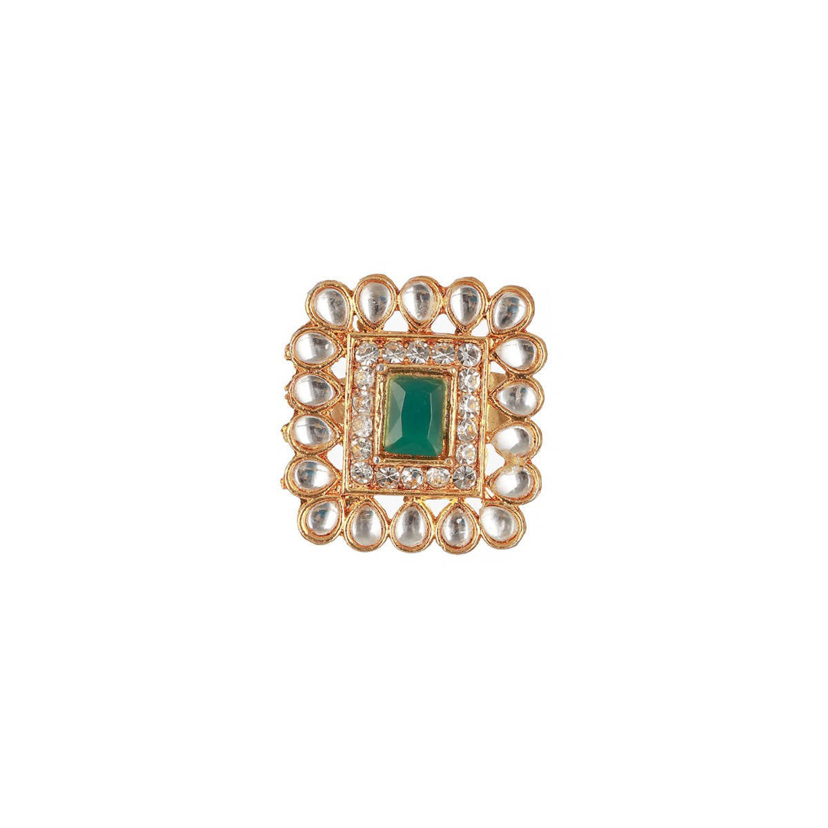 Aatmana Gold-Plated Green and Pink Kundan-Studded Temple Jewellery Set