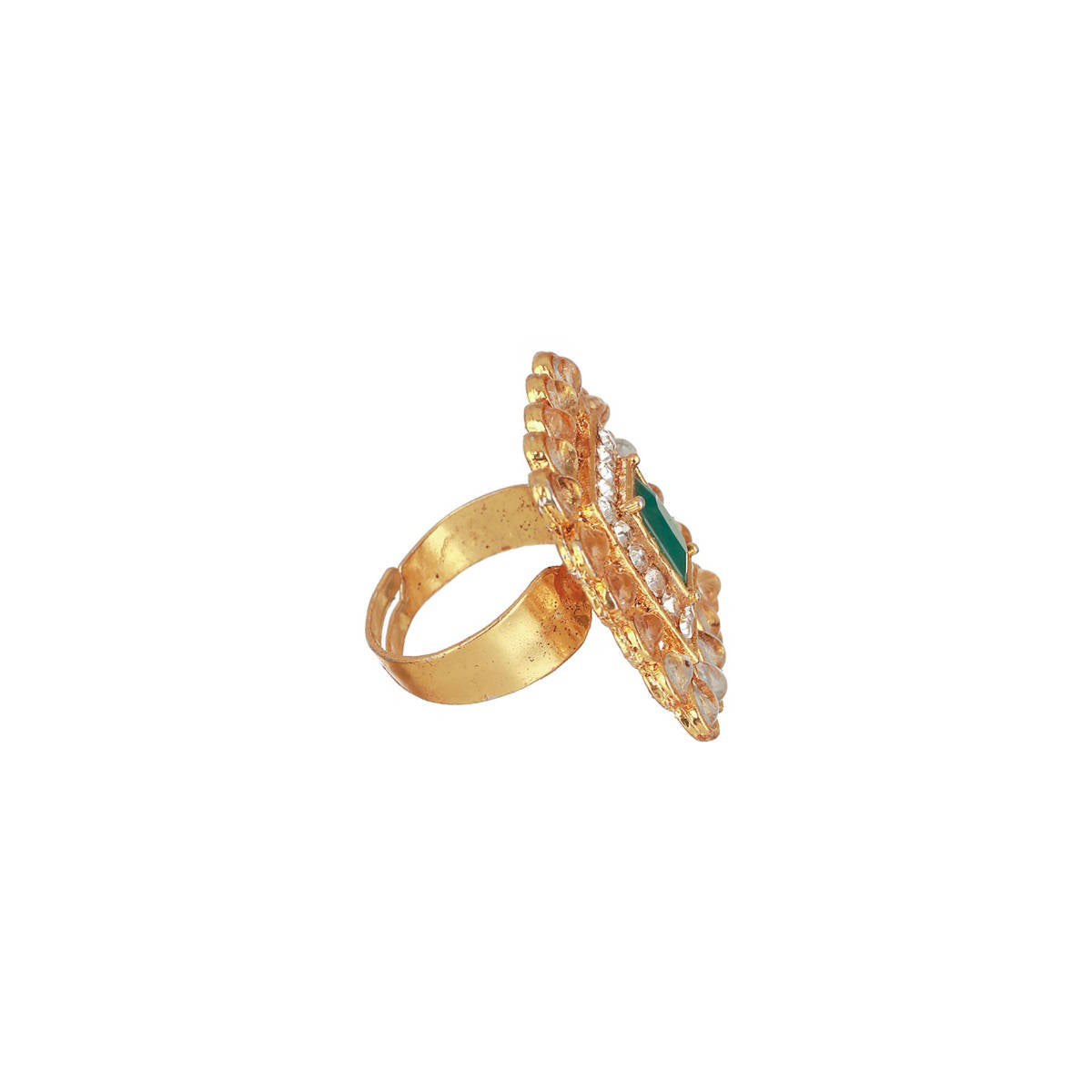 Aatmana Gold-Plated Green and Pink Kundan-Studded Temple Jewellery Set