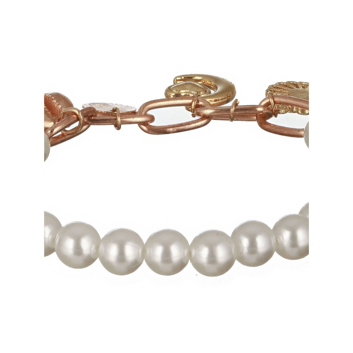 Aatmana Gold-Toned Sea Shell Heart Moon and Pearls Hanging Charm Bracelet