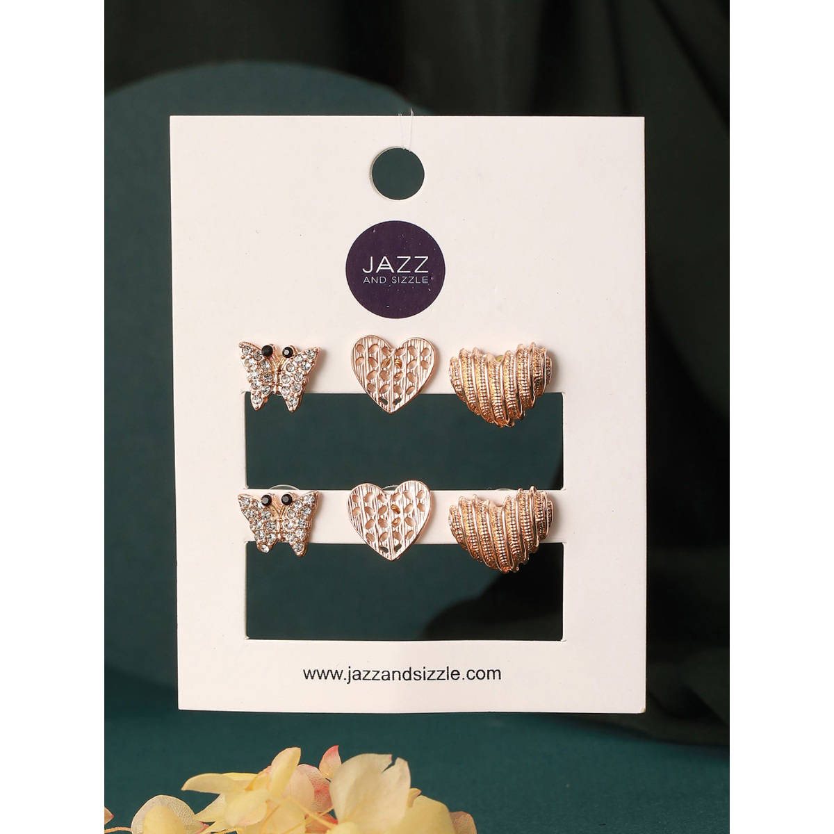 Aatmana Set of 3 Gold-Plated Heart Shaped Stud Earrings