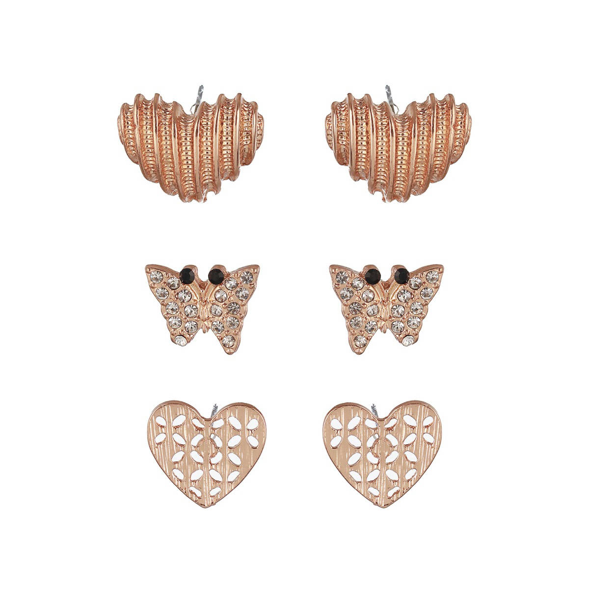 Aatmana Set of 3 Gold-Plated Heart Shaped Stud Earrings