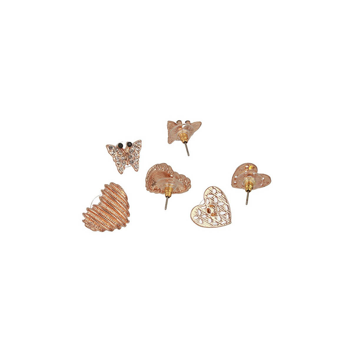 Aatmana Set of 3 Gold-Plated Heart Shaped Stud Earrings