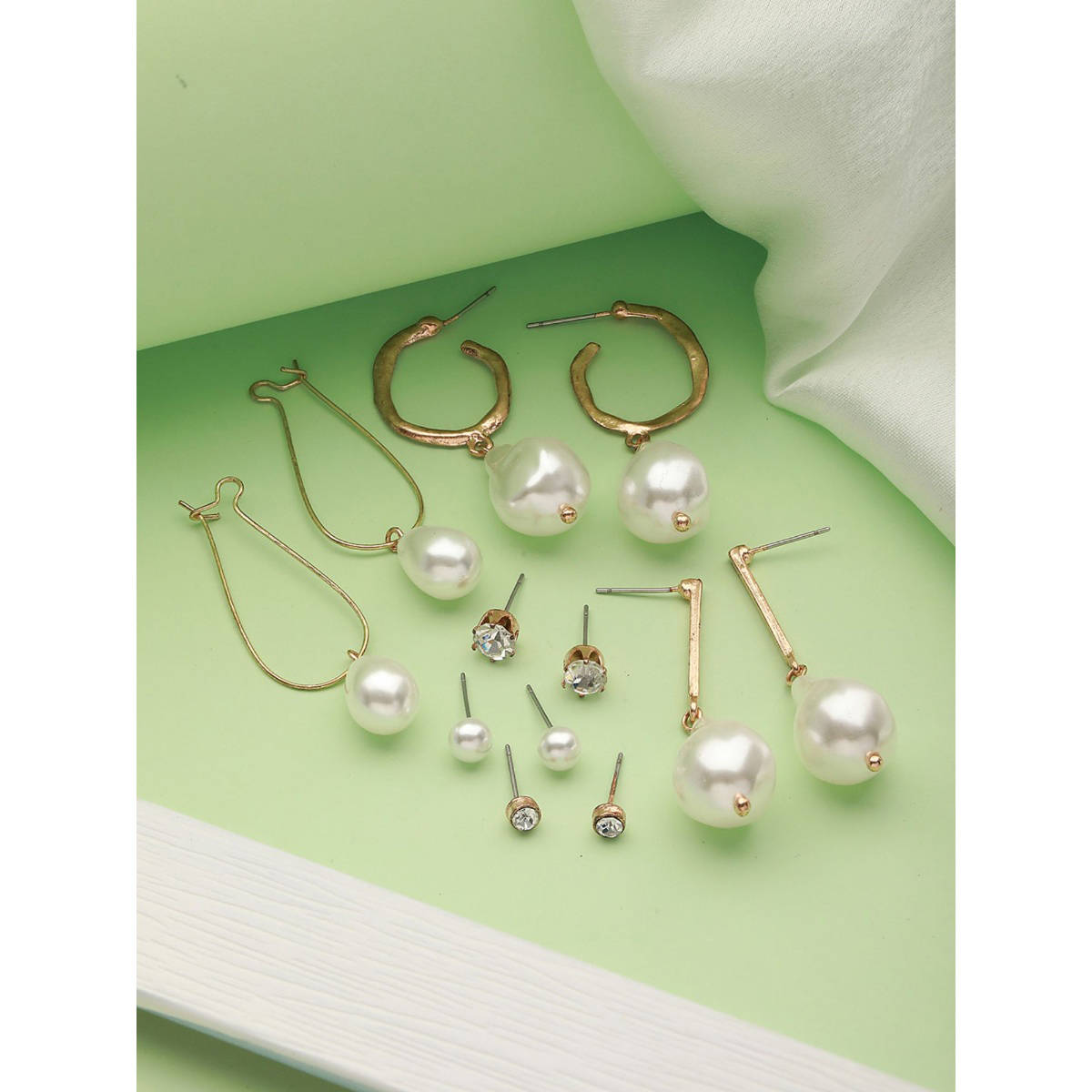 Aatmana Set of 6 Gold-Plated Pearl Drop Earrings