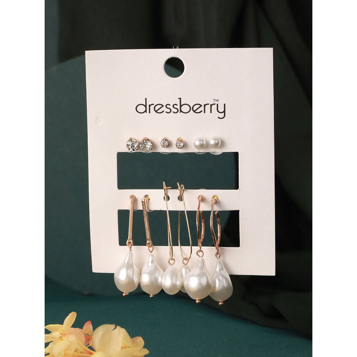 Aatmana Set of 6 Gold-Plated Pearl Drop Earrings