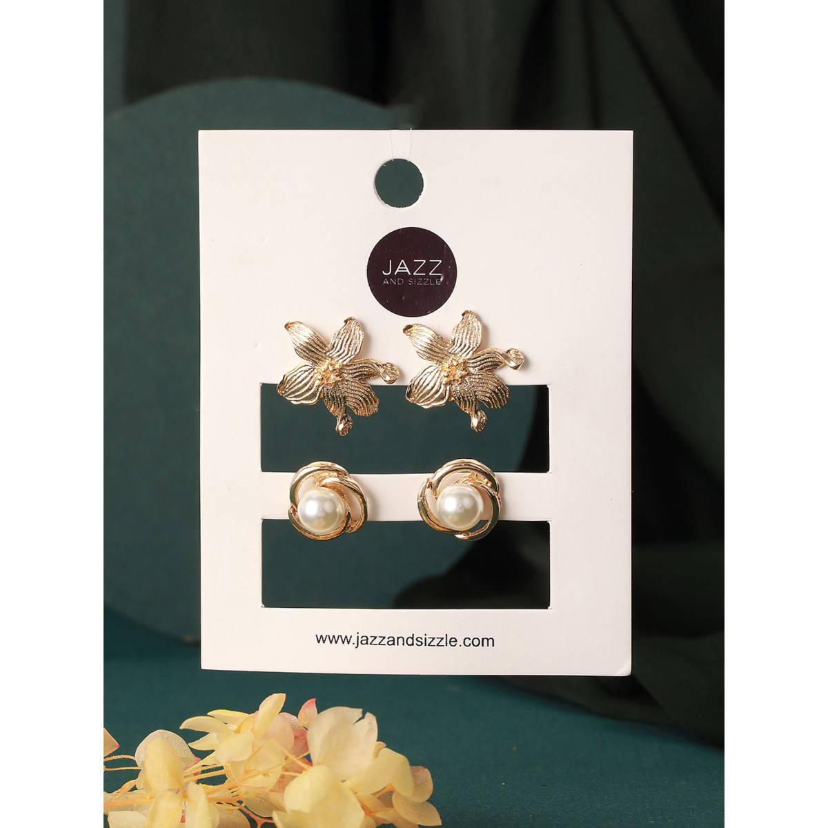 Aatmana Set of 2 Gold Plated and Pearl Floral Stud Earrings