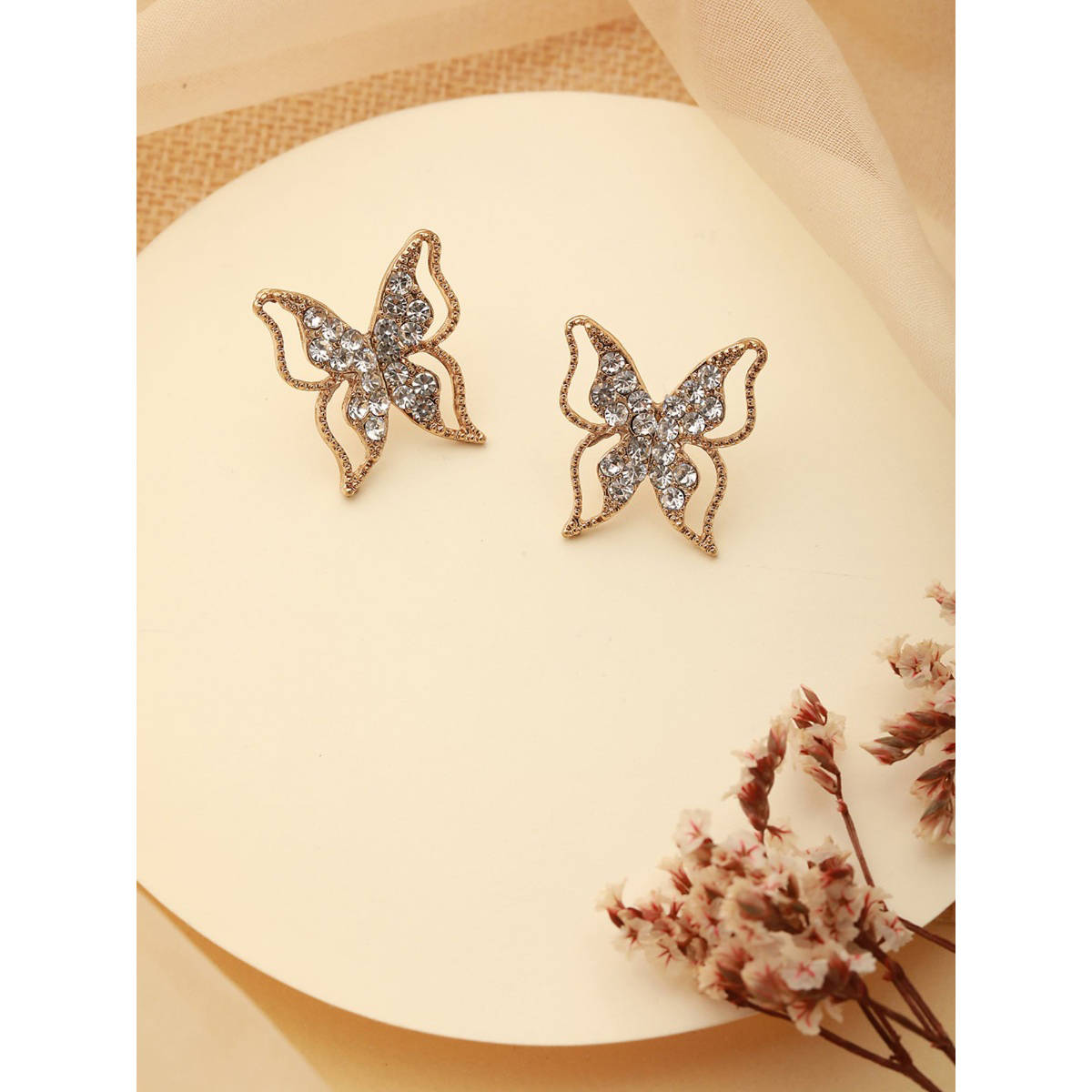 Aatmana Gold Plated and CZ Studded Butterfly Shaped Stud Earrings