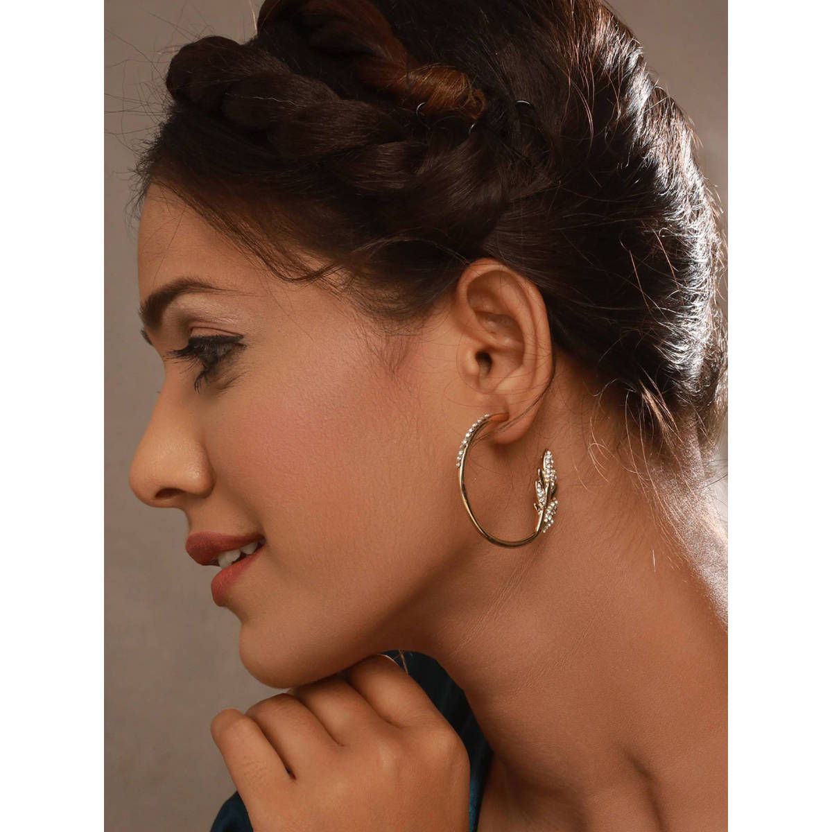 Aatmana Set of 2 CZ and Pearl Studded Gold-Toned Half Hoop Earrings