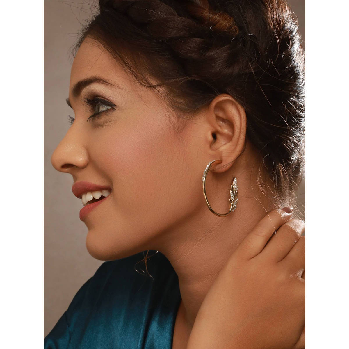 Aatmana Set of 2 CZ and Pearl Studded Gold-Toned Half Hoop Earrings