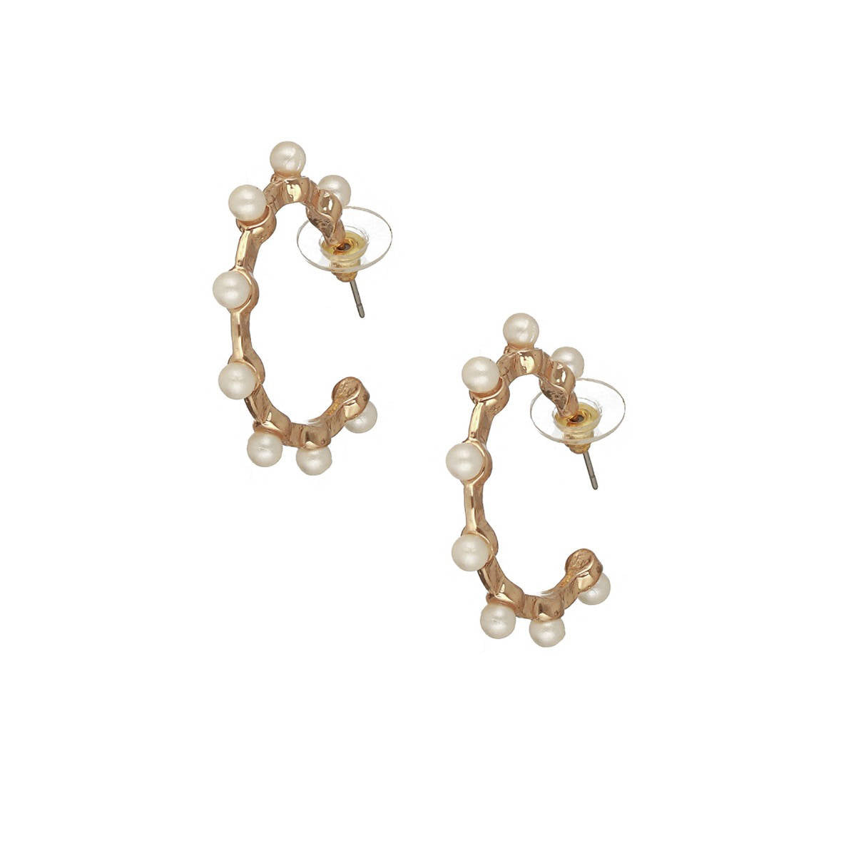 Aatmana Set of 2 CZ and Pearl Studded Gold-Toned Half Hoop Earrings