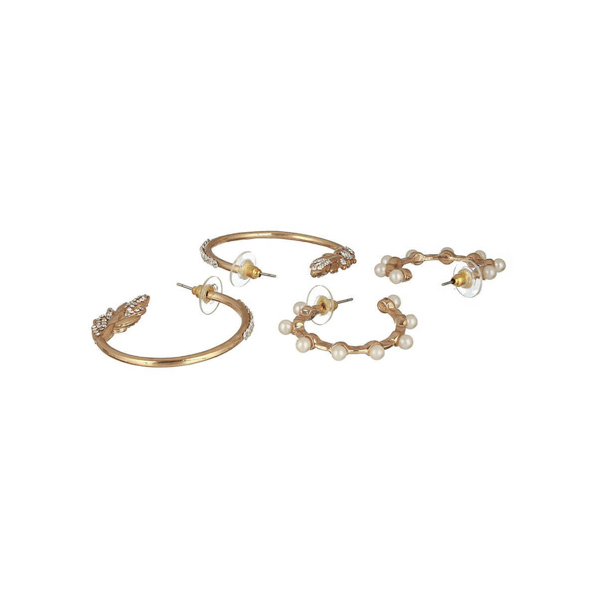 Aatmana Set of 2 CZ and Pearl Studded Gold-Toned Half Hoop Earrings