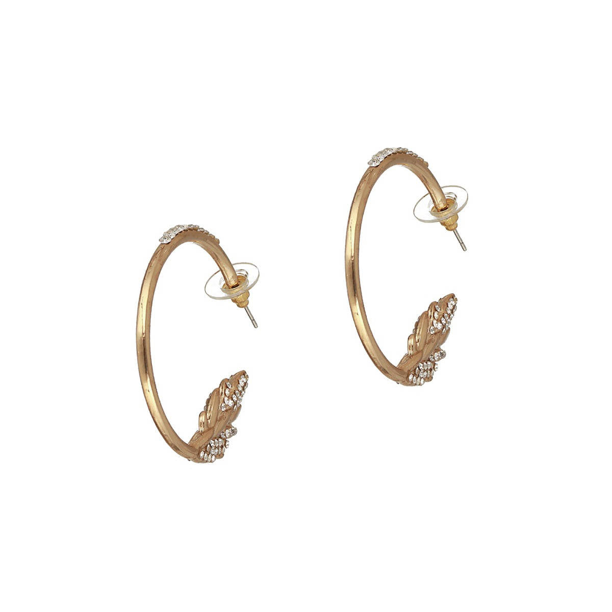 Aatmana Set of 2 CZ and Pearl Studded Gold-Toned Half Hoop Earrings
