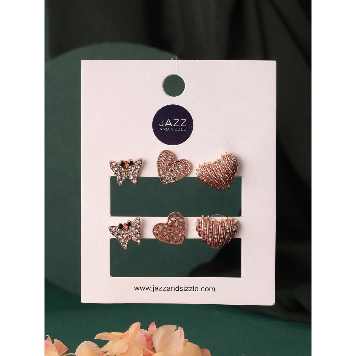 Aatmana Set of 3 Rosegold-Plated Heart Shaped Stud Earrings