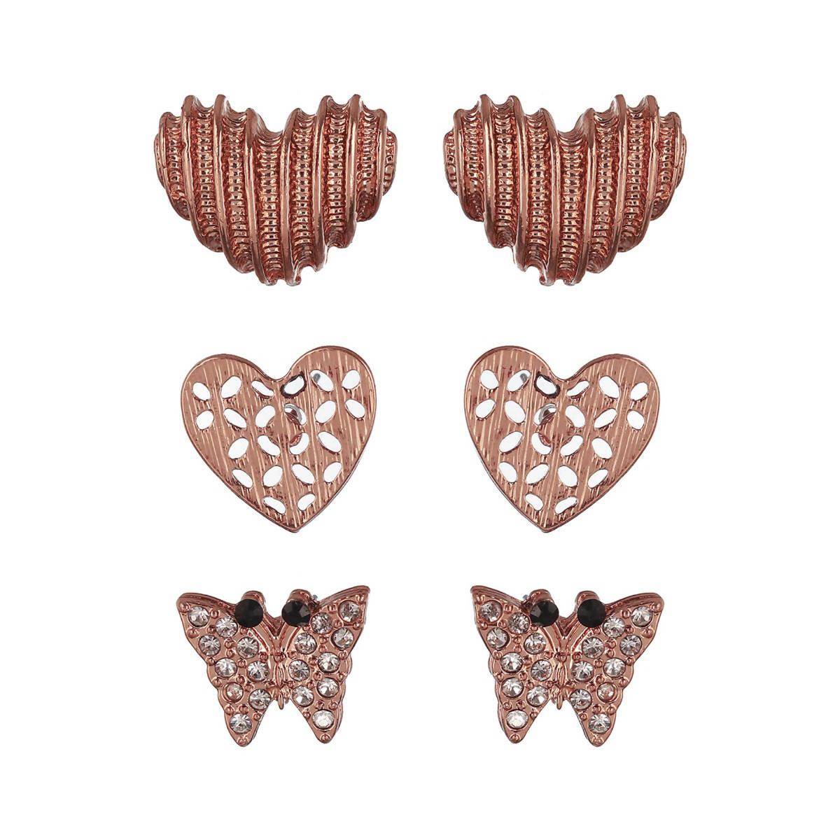 Aatmana Set of 3 Rosegold-Plated Heart Shaped Stud Earrings